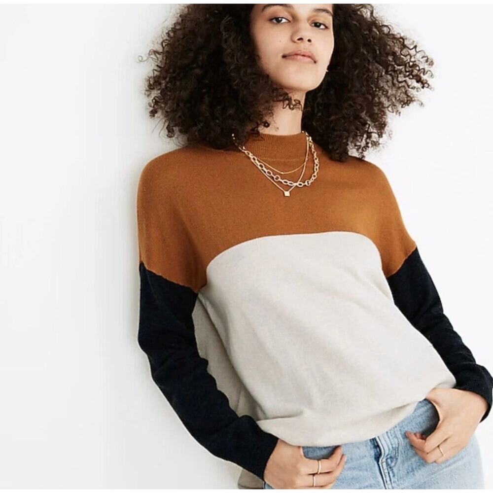 Madewell Colorblock Merino Wool Alpaca Blend Ashbury Mock Neck Sweater Sz M